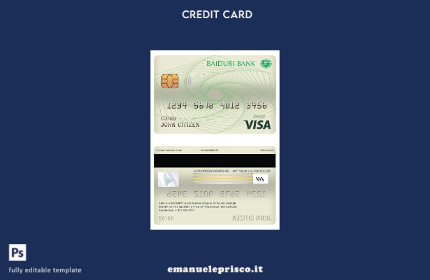 modello di carta di debito con carta Visa Brunei Baiduri Bank in stile verificat